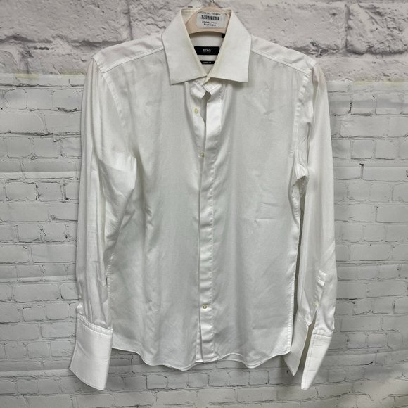 Hugo Boss Sharp Fit Button Down Dress Shirt Kent Collar Double Cuffs - Picture 1 of 9